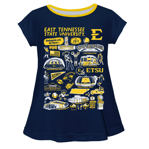 East Tennessee Buccaneers Hand Sketched Vive La Fete Impressions Artwork Navy Short Sleeve Top