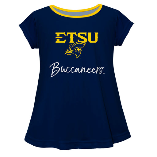 East Tennessee Buccaneers Vive La Fete Girls Game Day Short Sleeve Blue Top with School Logo and Name
