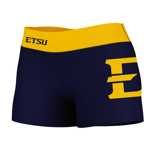 East Tennessee Buccaneers Vive La Fete Logo on Thigh & Waistband Blue Gold Women Yoga Booty Workout Shorts 3.75 Inseam