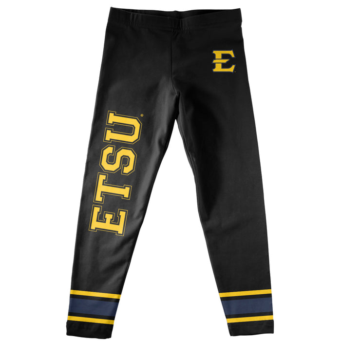 East Tennessee State Verbiage And Logo Black Stripes Leggings - Vive La Fête - Online Apparel Store