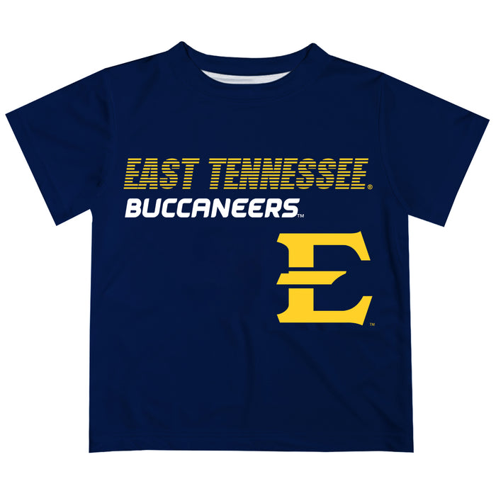 East Tennessee State Solid Stripped Logo Blue Short Sleeve Tee Shirt - Vive La Fête - Online Apparel Store