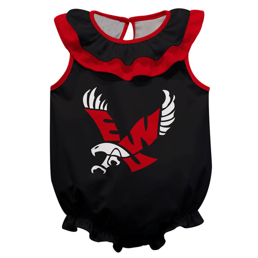 Eastern Washington Eagles EWU Black Sleeveless Ruffle Onesie Mascot Bodysuit by Vive La Fete