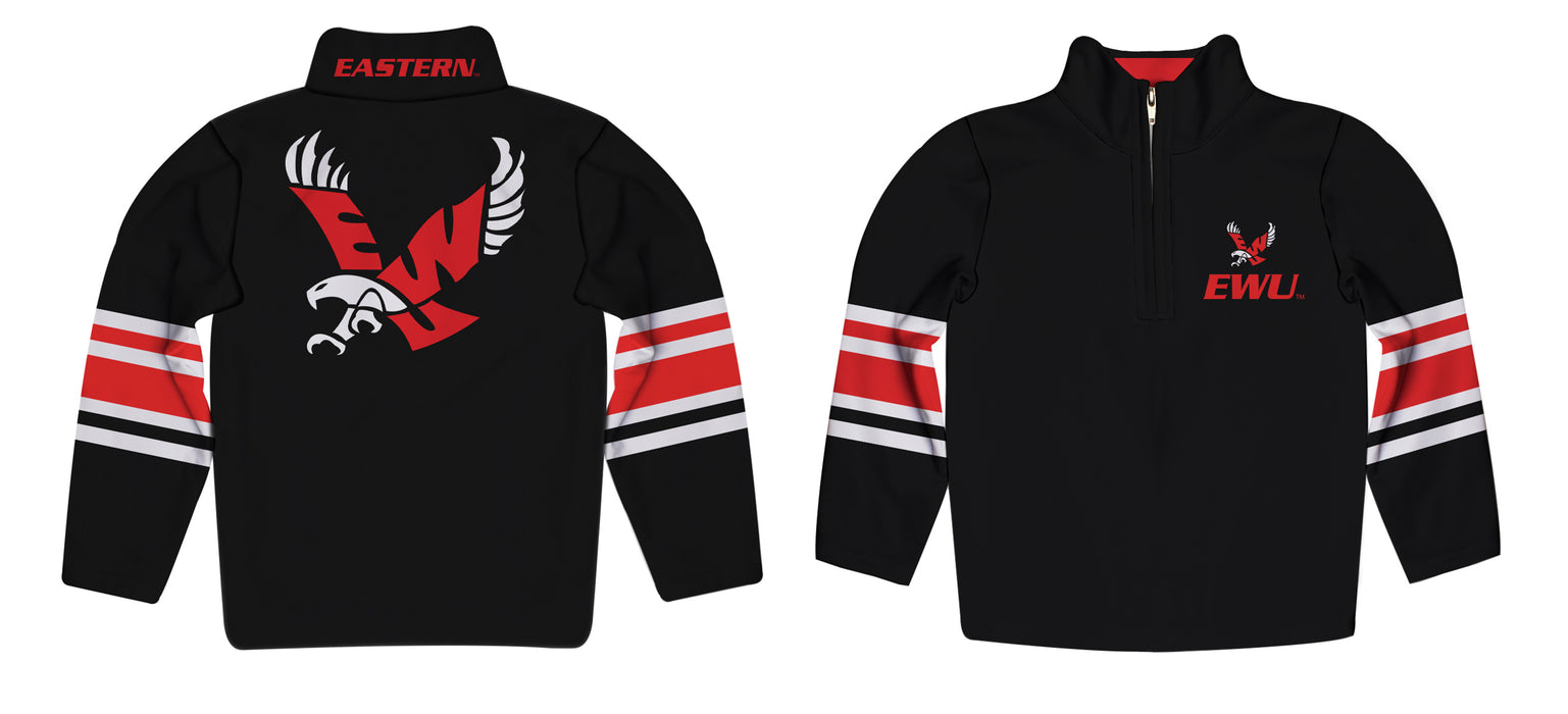 Eastern Washington University Eagles EWU Vive La Fete Game Day Black Quarter Zip Pullover Stripes on Sleeves - Vive La Fête - Online Apparel Store