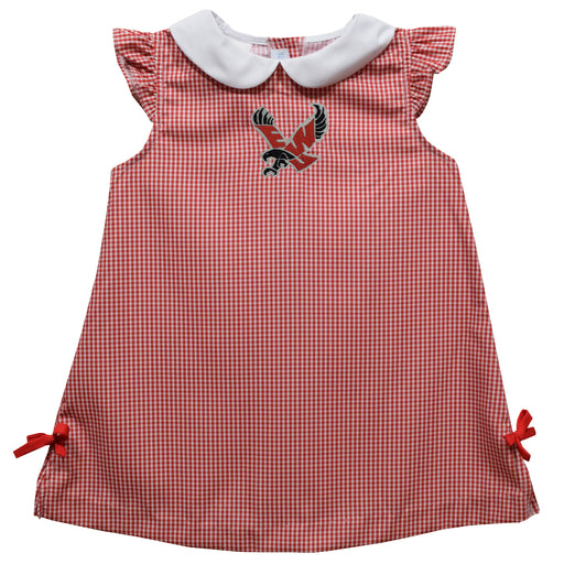 Eastern Washington University Eagles EWU Embroidered Red Cardinal Gingham  A Line Dress