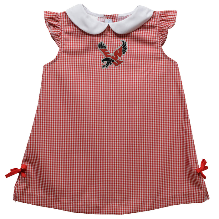 Eastern Washington University Eagles EWU Embroidered Red Cardinal Gingham  A Line Dress