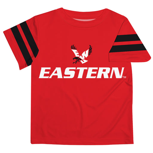 Eastern Washington Eagles EWU Vive La Fete Boys Game Day Red Short Sleeve Tee with Stripes on Sleeves