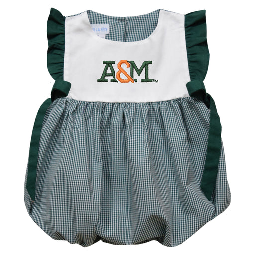 Florida A&M University Rattlers Embroidered Hunter Green Gingham Girls Bubble