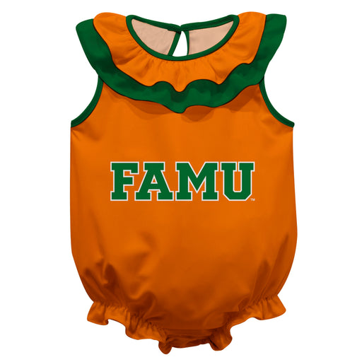 Florida A&M University Rattlers Orange Sleeveless Ruffle Onesie Logo Bodysuit