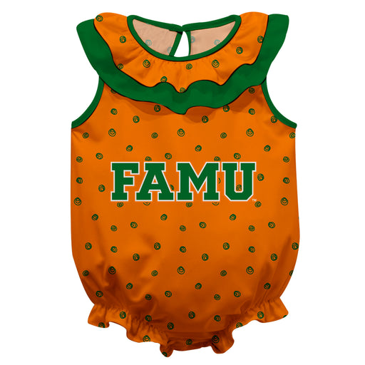 Florida A&M University Rattlers Swirls Orange Sleeveless Ruffle Onesie Logo Bodysuit