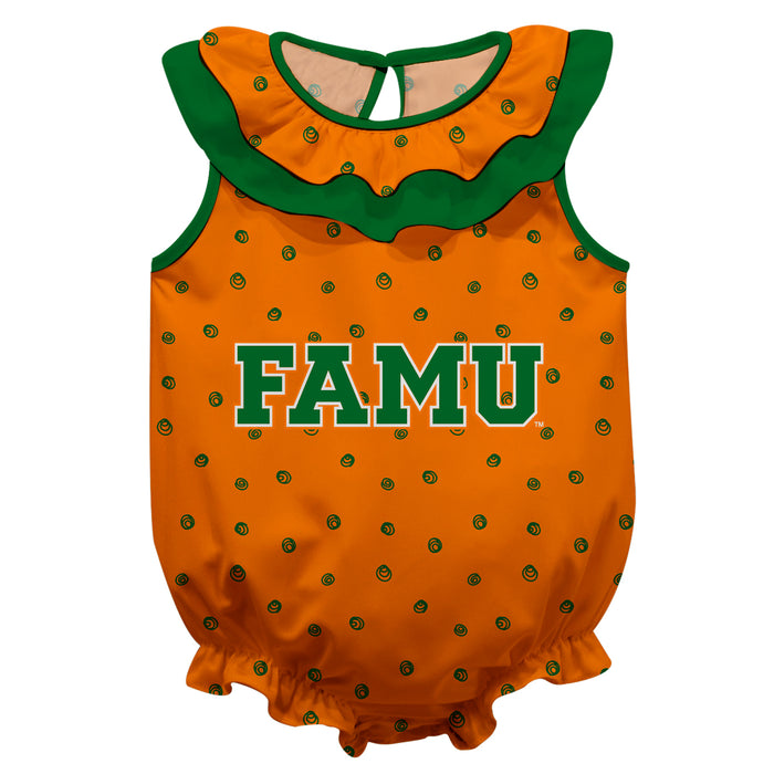 Florida A&M University Rattlers Swirls Orange Sleeveless Ruffle Onesie Logo Bodysuit
