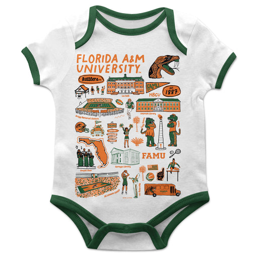 Florida A&M University Rattlers Hand Sketched Vive La Fete Impressions Artwork Infant White Short Sleeve Onesie Bodysuit