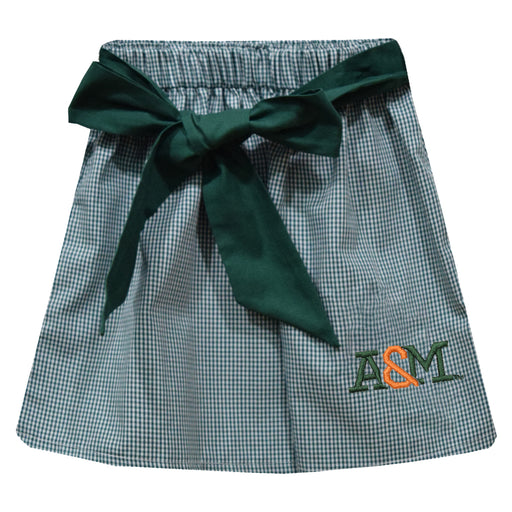 Florida A&M University Rattlers Embroidered Hunter Green Gingham Skirt With Sash