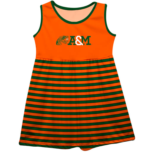 Florida A&M University Rattlers Vive La Fete Girls Game Day Sleeveless Tank Dress Solid Orange Logo Stripes on Skirt