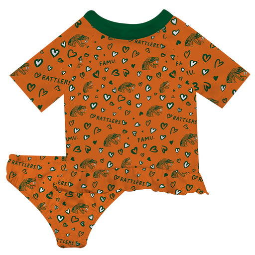 Florida A&M University Rattlers Vive La Fete All Over Logo Orange Long Sleeve Bikini Set