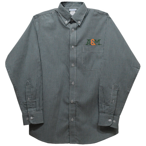 Florida A&M University Rattlers Embroidered Hunter Green Gingham Long Sleeve Button Down
