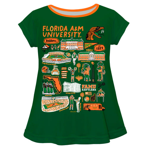 Florida A&M University Rattlers Hand Sketched Vive La Fete Impressions Artwork Green Short Sleeve Top