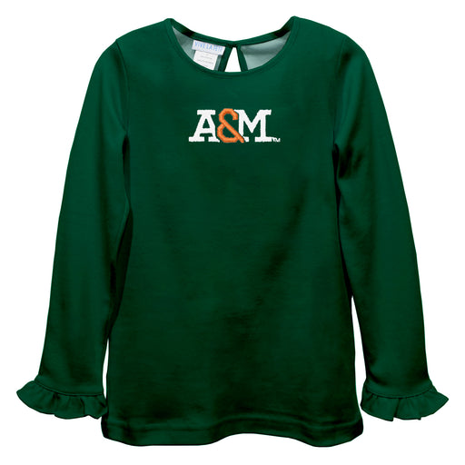 Florida A&M University Rattlers Embroidered Hunter Green Knit Long Sleeve Girls Blouse