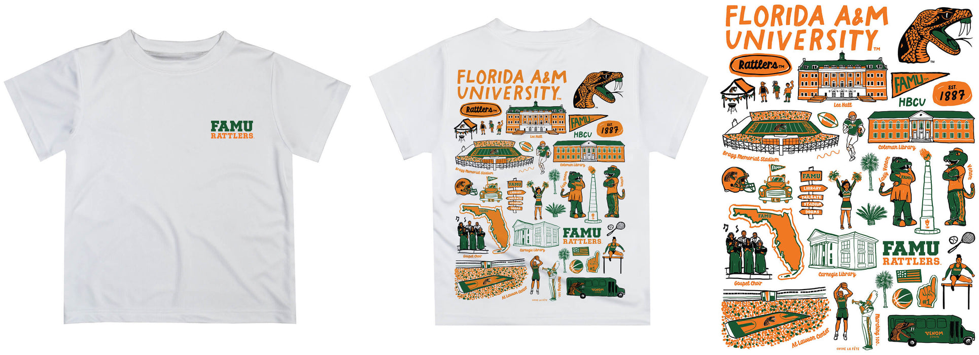 Florida A&M University Rattlers Hand Sketched Vive La Fete Impressions Artwork Boys Black Short Sleeve Tee Shirt - Vive La Fête - Online Apparel Store