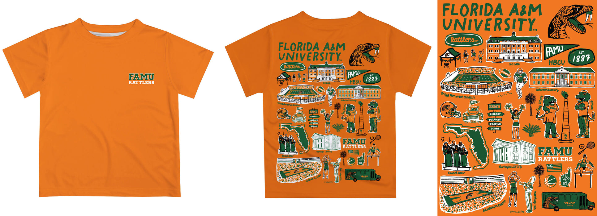 Florida A&M University Rattlers Hand Sketched Vive La Fete Impressions Artwork Boys Black Short Sleeve Tee Shirt - Vive La Fête - Online Apparel Store