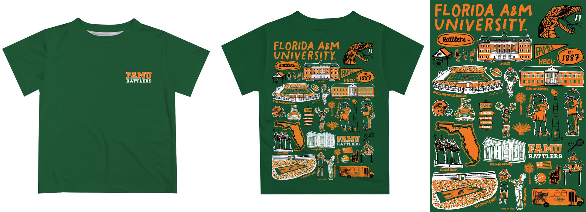 Florida A&M University Rattlers Hand Sketched Vive La Fete Impressions Artwork Boys Black Short Sleeve Tee Shirt - Vive La Fête - Online Apparel Store