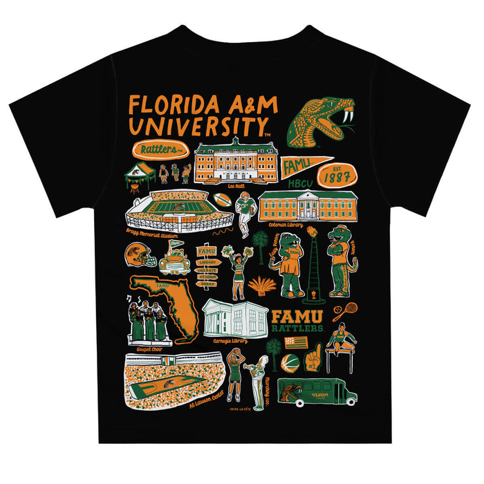 Florida A&M University Rattlers Hand Sketched Vive La Fete Impressions Artwork Boys Black Short Sleeve Tee Shirt - Vive La Fête - Online Apparel Store