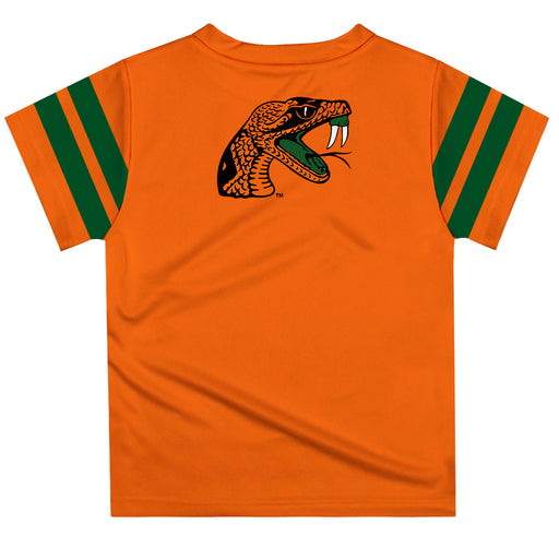 Florida A&M University Rattlers Vive La Fete Boys Game Day Orange Short Sleeve Tee with Stripes on Sleeves - Vive La Fête - Online Apparel Store