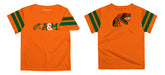 Florida A&M University Rattlers Vive La Fete Boys Game Day Orange Short Sleeve Tee with Stripes on Sleeves - Vive La Fête - Online Apparel Store