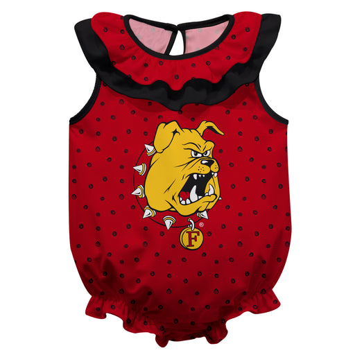 Ferris State Bulldogs Swirls Red Sleeveless Ruffle Onesie Logo Bodysuit