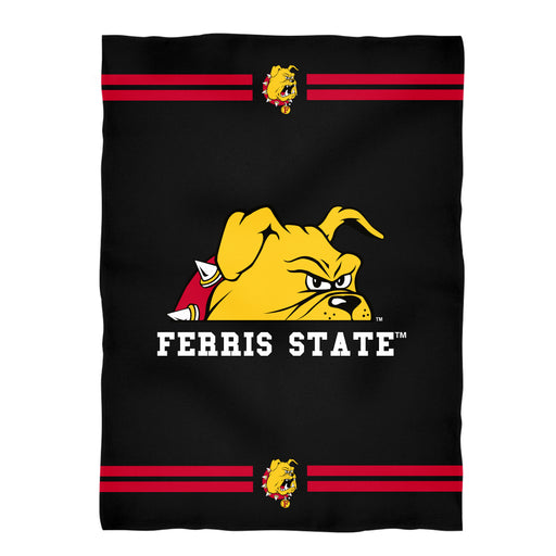 Ferris State University Bulldogs Vive La Fete Game Day Soft Premium Fleece Black Throw Blanket 40 x 58 Logo and Stripes