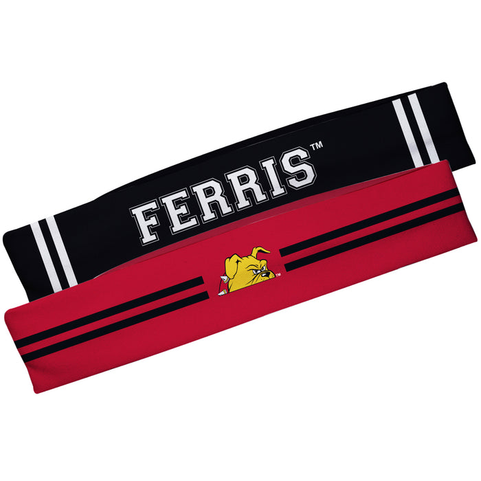 Ferris State University Bulldogs Vive La Fete Girls Women Game Day Set of 2 Stretch Headbands Name Black and Mascot Red