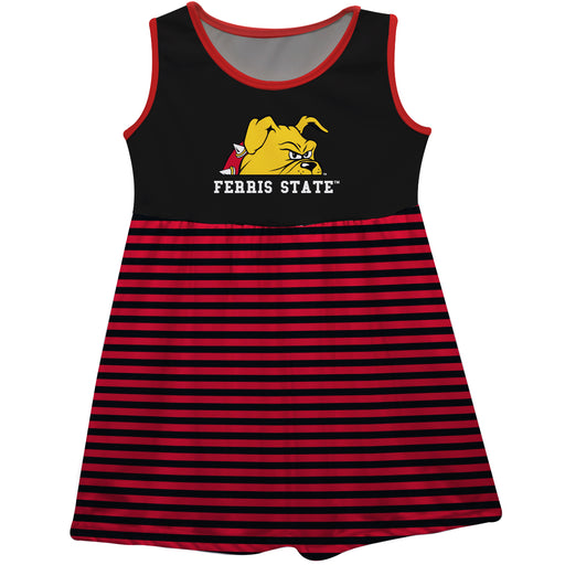 Ferris State University Bulldogs Vive La Fete Girls Game Day Sleeveless Tank Dress Solid Black Logo Stripes on Skirt