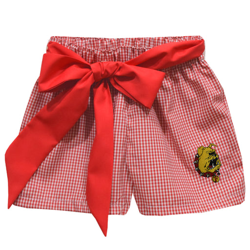 Ferris State University Bulldogs Embroidered Red Cardinal Gingham Girls Short with Sash