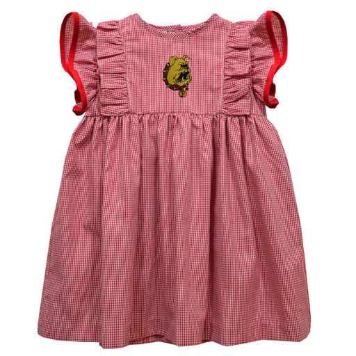 Ferris State Bulldogs Embroidered Red Cardinal Gingham Ruffle Dress
