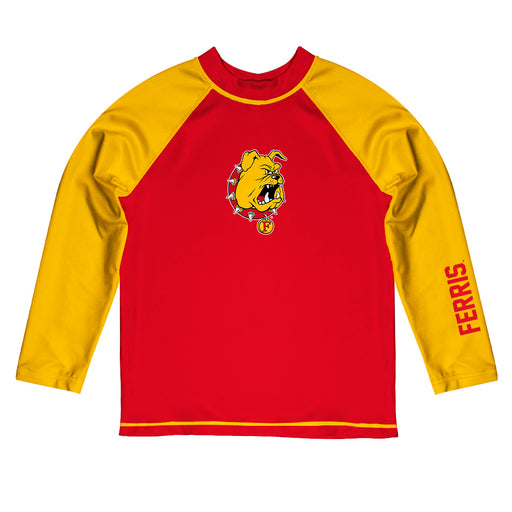 Ferris State Bulldogs Vive La Fete Logo Red Gold Long Sleeve Raglan Rashguard