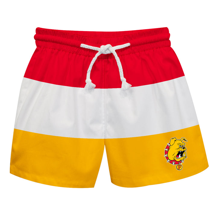 Ferris State Bulldogs Vive La Fete Red White Gold Stripes Swimtrunks V1