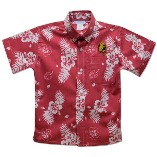 Ferris State University Bulldogs Red Hawaiian Short Sleeve Button Down Shirt