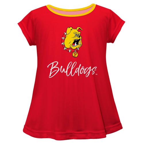 Ferris State Bulldogs Vive La Fete Girls Game Day Short Sleeve Red Top with School Logo and Name