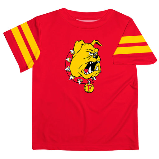 Ferris State Bulldogs Vive La Fete Boys Game Day Red Short Sleeve Tee with Stripes on Sleeves
