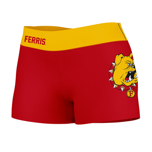 Ferris State Bulldogs Vive La Fete Logo on Thigh & Waistband Red Gold Women Yoga Booty Workout Shorts 3.75 Inseam"