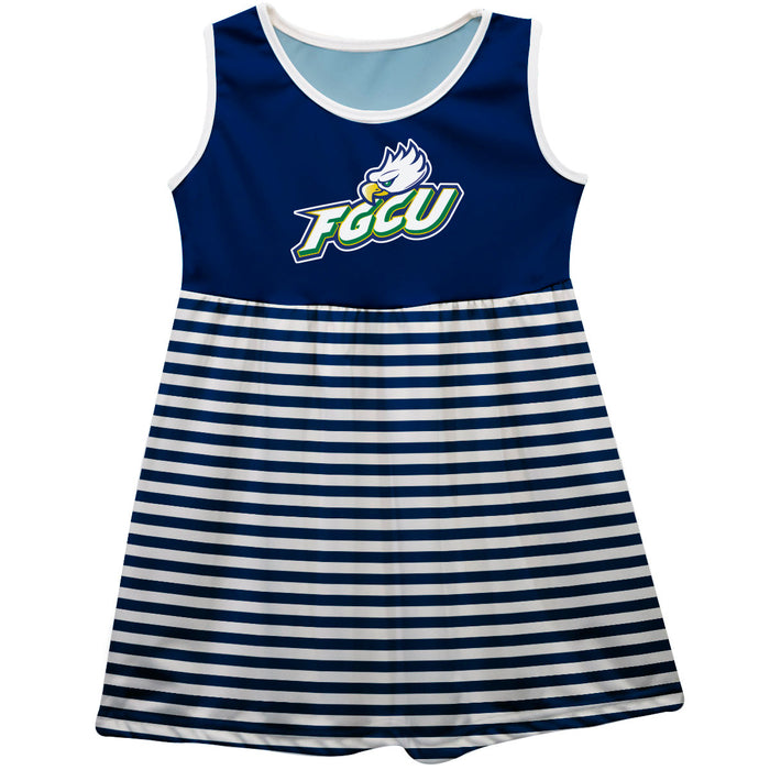 Florida Gulf Coast Eagles Vive La Fete Girls Game Day Sleeveless Tank Dress Solid Blue Logo Stripes on Skirt