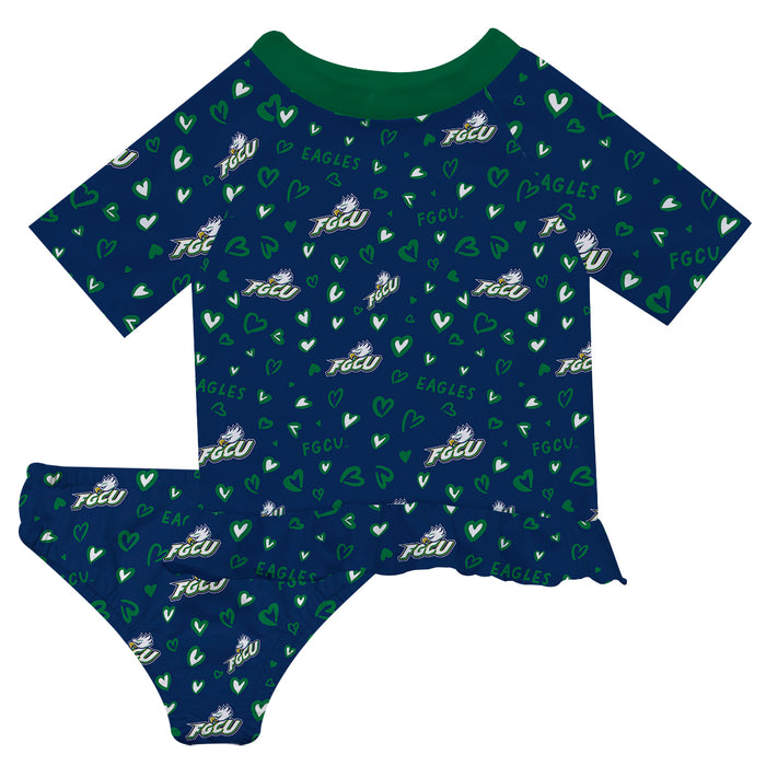 Florida Gulf Coast Eagles Vive La Fete All Over Logo Blue Long Sleeve Bikini Set