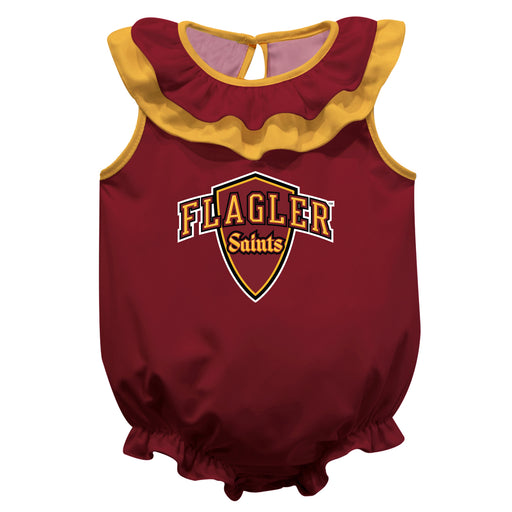 Flagler College St. Augustine Maroon Sleeveless Ruffle Onesie Logo Bodysuit by Vive La Fete