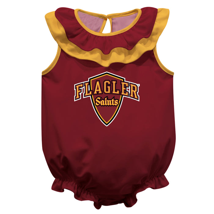 Flagler College St. Augustine Maroon Sleeveless Ruffle Onesie Logo Bodysuit by Vive La Fete