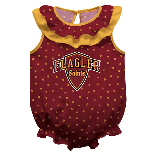 Flagler College St. Augustine Swirls Maroon Sleeveless Ruffle Onesie Logo Bodysuit