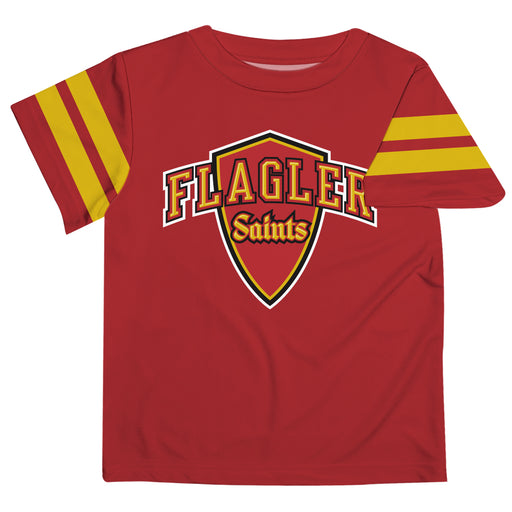 Flagler College St. Augustine Vive La Fete Boys Game Day Red Short Sleeve Tee with Stripes on Sleeves