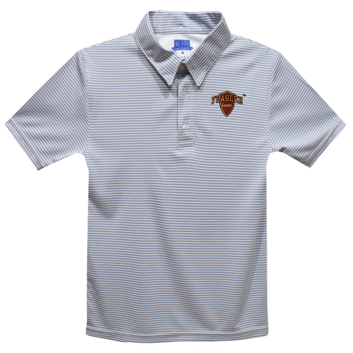 Flagler College St. Augustine Embroidered Gray Stripes Short Sleeve Polo Box Shirt