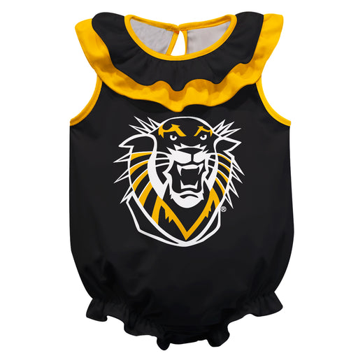 Fort Hays State Tigers FHSU Black Sleeveless Ruffle Onesie Mascot Bodysuit by Vive La Fete