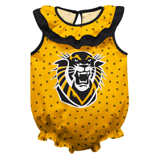 FHSU Tigers Swirls Gold Sleeveless Ruffle Onesie Logo Bodysuit