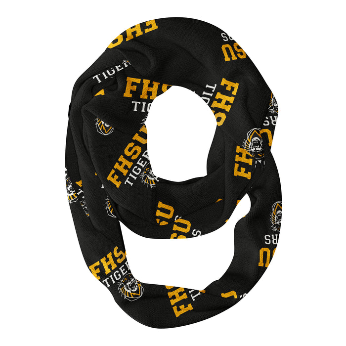 Fort Hays State University Tigers FHSU Infinity Scarf Black All Over Logo - Vive La Fête - Online Apparel Store