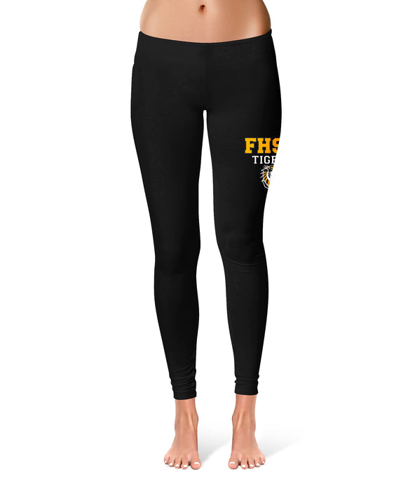 Fort Hays State University Tigers FHSU Collegiate Large Logo on Thigh Women's Black Yoga Leggings 2.5" Waist Tights - Vive La Fête - Online Apparel Store